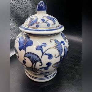 Blue and White with gold trim ceramic